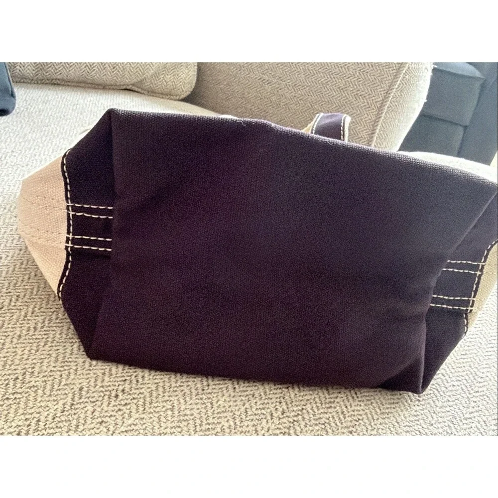 LANDS END Boat Bag Tote Nautical Natural and Navy Stripe Mini
